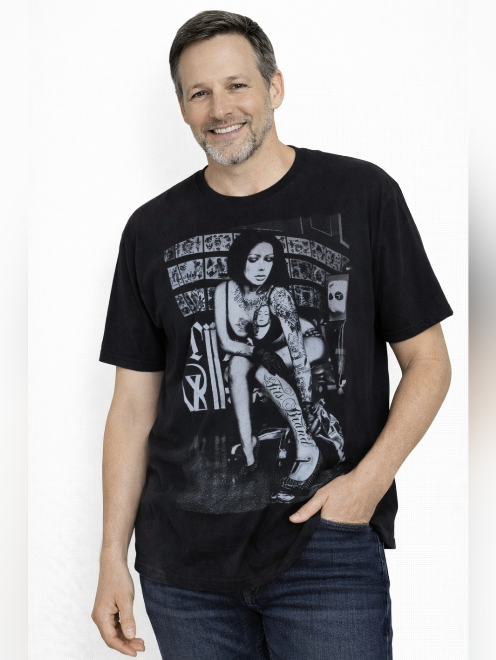 Men's TWO IN THE SHIRT Black & White Graphic Tee M